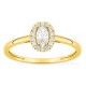 Anel em ouro amarelo 9K com diamantes criados 0,30 ct e centro oval 0,20 ct em halo