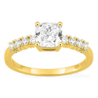Anel solitário acompanhado em ouro amarelo 18K com diamantes criados 1,21 ct lapidação almofada