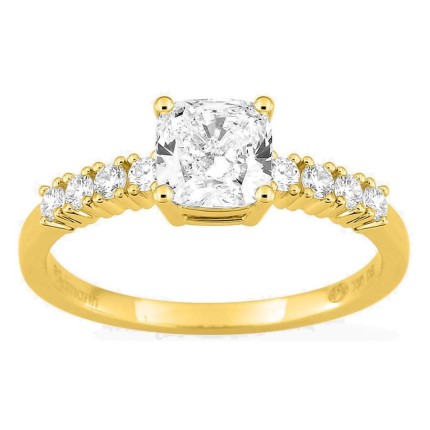 Anillo solitario acompañado de oro amarillo 18K con diamantes creados 1,21 ct talla cojín