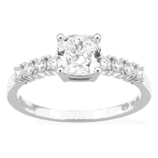 Anel solitário acompanhado em ouro branco 18K com diamantes criados 1,21 ct lapidação almofada