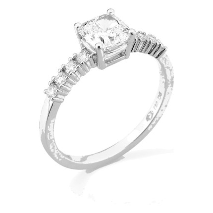 Anel solitário acompanhado em ouro branco 18K com diamantes criados 1,21 ct lapidação almofada