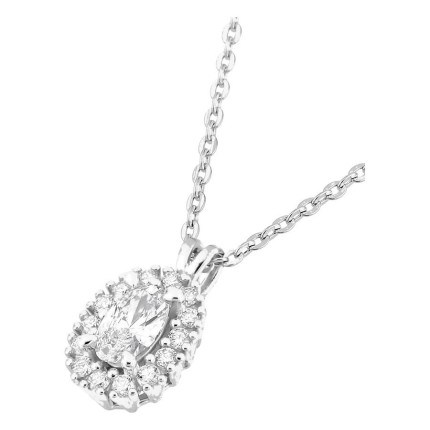 Colar em ouro branco 9K com pendente de 8x6 mm e diamantes criados 0,30 ct
