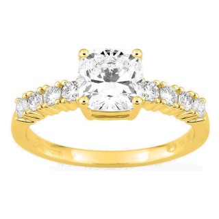 Anel solitário acompanhado em ouro amarelo 18K com diamantes criados 1,82 ct lapidação almofada