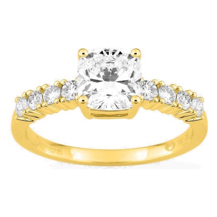 Anillo solitario acompañado de oro amarillo 18K con diamantes creados 1,82 ct talla cojín