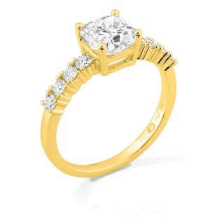Anel solitário acompanhado em ouro amarelo 18K com diamantes criados 1,82 ct lapidação almofada
