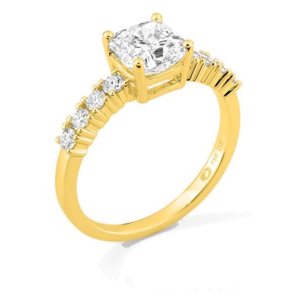 Anel solitário acompanhado em ouro amarelo 18K com diamantes criados 1,82 ct lapidação almofada