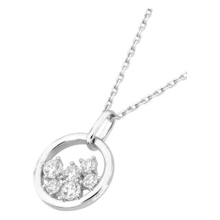Collar de plata de ley 925 rodiada con colgante redondo y circonitas blancas