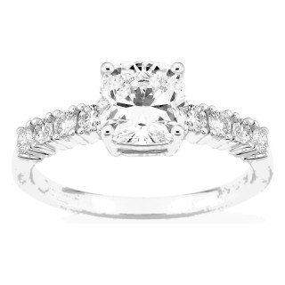 Anillo solitario acompañado de oro blanco 18K con diamantes creados 1,82 ct talla cojín