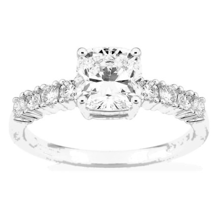 Anel solitário acompanhado em ouro branco 18K com diamantes criados 1,82 ct lapidação almofada