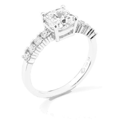 Anel solitário acompanhado em ouro branco 18K com diamantes criados 1,82 ct lapidação almofada