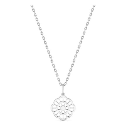 Colar em prata de lei 925 ródiada com pendente floral de fantasia