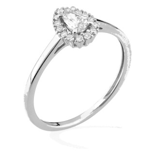 Anillo de oro blanco 9K con diamantes creados 0,29 ct y centro de talla pera 0,19 ct en halo