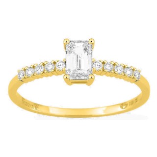 Anel solitário acompanhado em ouro amarelo 18K com diamantes criados 0,63 ct lapidação esmeralda