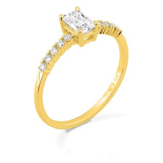 Anel solitário acompanhado em ouro amarelo 18K com diamantes criados 0,63 ct lapidação esmeralda