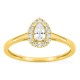 Anillo de oro amarillo 9K con diamantes creados 0,29 ct y centro de talla pera 0,19 ct en halo
