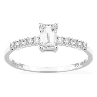 Anel solitário acompanhado em ouro branco 18K com diamantes criados 0,63 ct lapidação esmeralda