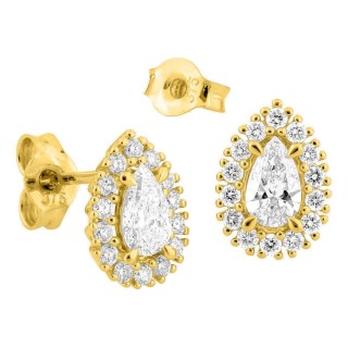 Brincos de pressão em ouro amarelo 9K com diamantes criados 0,58 ct e centro de lapidação pera em halo