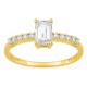 Anillo solitario acompañado de oro amarillo 18K con diamantes creados 0,85 ct talla esmeralda