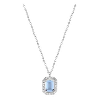 Colar em prata de lei 925 ródiada com zircónia baguete azul-céu 7x5 mm e halo branco