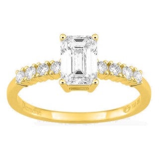 Anel solitário acompanhado em ouro amarelo 18K com diamantes criados 1,21 ct lapidação esmeralda