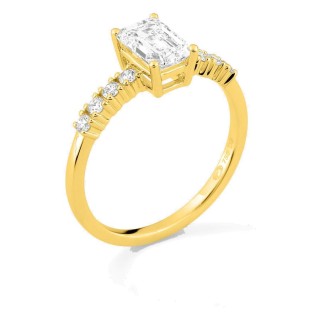 Anel solitário acompanhado em ouro amarelo 18K com diamantes criados 1,21 ct lapidação esmeralda