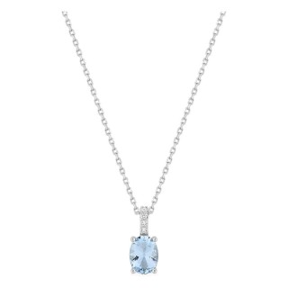 Collar de plata de ley 925 rodiada con circonita ovalada azul cielo 8x6 mm