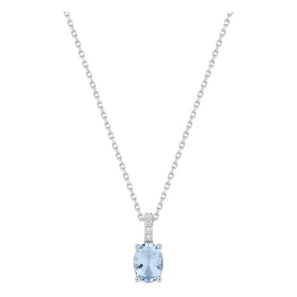 Colar em prata de lei 925 ródiada com zircónia oval azul-céu 8x6 mm