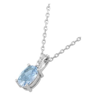 Colar em prata de lei 925 ródiada com zircónia oval azul-céu 8x6 mm