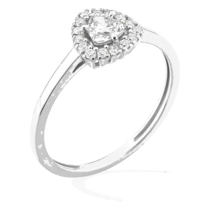 Anel em ouro branco 9K com diamantes criados 0,31 ct e centro de lapidação trillion 0,20 ct em halo
