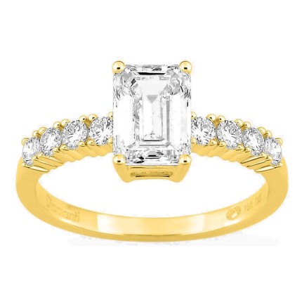 Anel solitário acompanhado em ouro amarelo 18K com diamantes criados 1,82 ct lapidação esmeralda