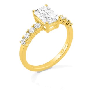 Anel solitário acompanhado em ouro amarelo 18K com diamantes criados 1,82 ct lapidação esmeralda