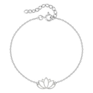 Pulseira em prata de lei 925 ródiada com motivo de flor de lótus
