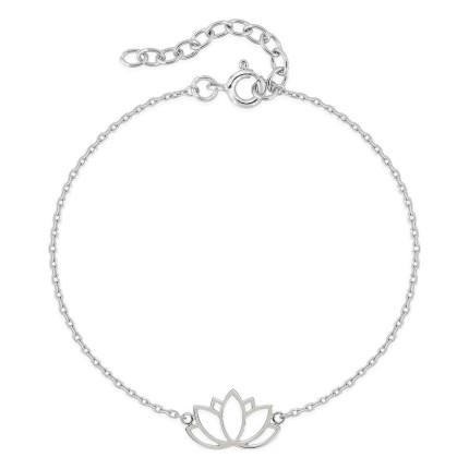 Pulsera de plata de ley 925 rodiada con motivo de flor de loto