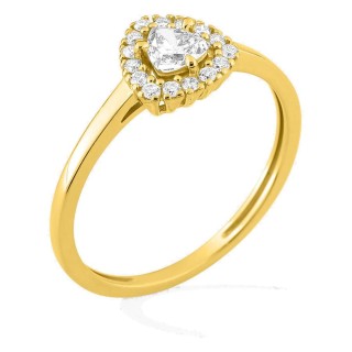 Anillo de oro amarillo 9K con diamantes creados 0,31 ct y centro de talla trillón 0,20 ct en halo