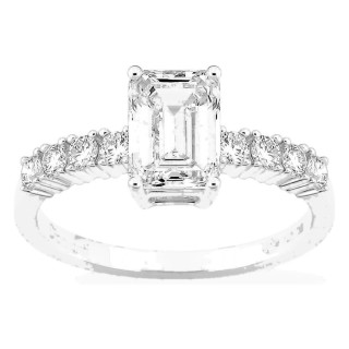 Anel solitário acompanhado em ouro branco 18K com diamantes criados 1,82 ct lapidação esmeralda