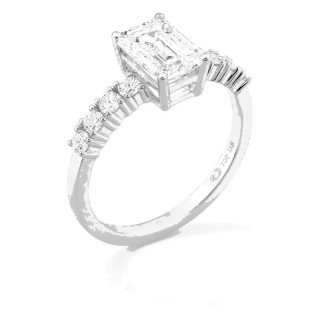 Anel solitário acompanhado em ouro branco 18K com diamantes criados 1,82 ct lapidação esmeralda