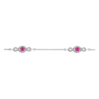 Pulseira flexível em prata de lei 925 com zircónias cor-de-rosa e motivos repetidos