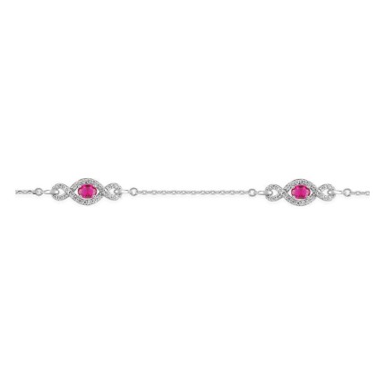 Pulseira flexível em prata de lei 925 com zircónias cor-de-rosa e motivos repetidos