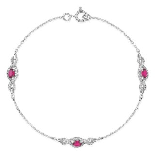 Pulseira flexível em prata de lei 925 com zircónias cor-de-rosa e motivos repetidos
