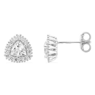 Brincos de pressão em ouro branco 9K com diamantes criados 0,61 ct e centro de lapidação trillion em halo