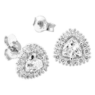 Pendientes de botón de oro blanco 9K con diamantes creados 0,61 ct y centro de talla trillón en halo