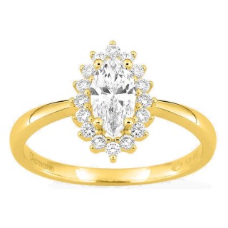 Anel em ouro amarelo 18K com diamantes criados 0,71 ct e centro lapidação marquise 0,50 ct