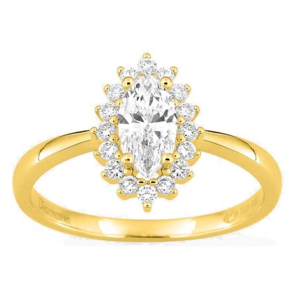 Anel em ouro amarelo 18K com diamantes criados 0,71 ct e centro lapidação marquise 0,50 ct