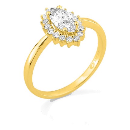 Anillo de oro amarillo 18K con diamantes creados 0,71 ct y centro talla marquesa 0,50 ct