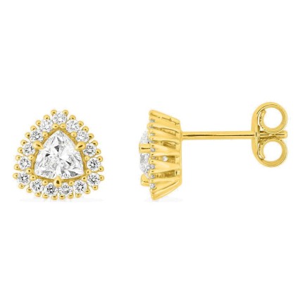 Pendientes de botón de oro amarillo 9K con diamantes creados 0,61 ct y centro de talla trillón en halo