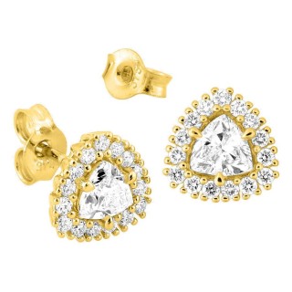 Brincos de pressão em ouro amarelo 9K com diamantes criados 0,61 ct e centro de lapidação trillion em halo
