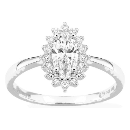 Anel em ouro branco 18K com diamantes criados 0,71 ct e centro lapidação marquise 0,50 ct