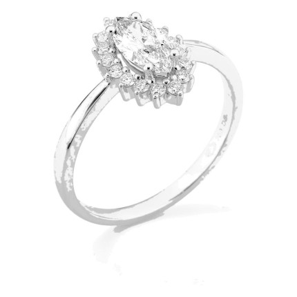 Anel em ouro branco 18K com diamantes criados 0,71 ct e centro lapidação marquise 0,50 ct
