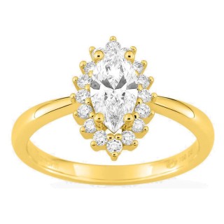 Anillo de oro amarillo 18K con diamantes creados 2,03 ct y centro talla marquesa 1,50 ct