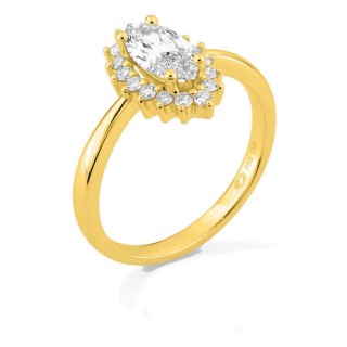 Anel em ouro amarelo 18K com diamantes criados 2,03 ct e centro lapidação marquise 1,50 ct